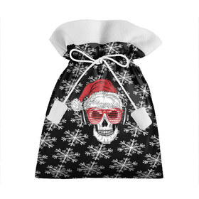 Подарочный 3D мешок с принтом Santa Skull хипстер в Тюмени, 100% полиэстер | Размер: 29*39 см | дед мороз | новогодний | паттерн | санта | снег | снежинки