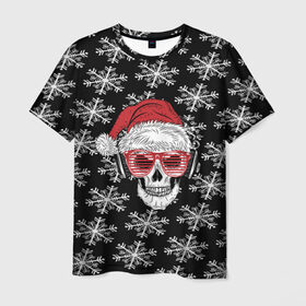 Мужская футболка 3D с принтом Santa Skull хипстер в Тюмени, 100% полиэфир | прямой крой, круглый вырез горловины, длина до линии бедер | Тематика изображения на принте: дед мороз | новогодний | паттерн | санта | снег | снежинки