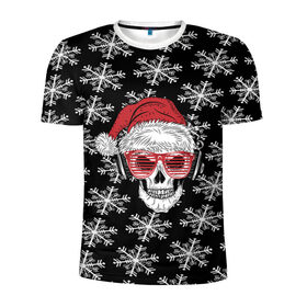 Мужская футболка 3D спортивная с принтом Santa Skull хипстер в Тюмени, 100% полиэстер с улучшенными характеристиками | приталенный силуэт, круглая горловина, широкие плечи, сужается к линии бедра | дед мороз | новогодний | паттерн | санта | снег | снежинки
