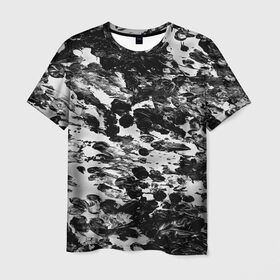 Мужская футболка 3D с принтом Чёрно-серые пятна в Тюмени, 100% полиэфир | прямой крой, круглый вырез горловины, длина до линии бедер | watercolor | абстракция красок | акварель | брызги красок | живопись | краска | потертость красок | текстуры | черно белый