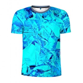 Мужская футболка 3D спортивная с принтом Голубые краски в Тюмени, 100% полиэстер с улучшенными характеристиками | приталенный силуэт, круглая горловина, широкие плечи, сужается к линии бедра | watercolor | абстракция красок | акварель | брызги красок | краска | потертость красок
