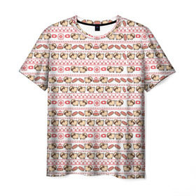 Мужская футболка 3D с принтом Свитер с мопсами в Тюмени, 100% полиэфир | прямой крой, круглый вырез горловины, длина до линии бедер | милый | паттерн | пончик | собака | щенок