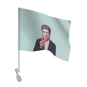 Флаг для автомобиля с принтом Дэвид Линч в Тюмени, 100% полиэстер | Размер: 30*21 см | david lynch | автор | актер | внутренняя империя | гений | дюна | малхолланд драйв | пончик | режиссер | синий бархат | твин пикс | шоссе в никуда
