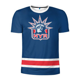 Мужская футболка 3D спортивная с принтом New York Rangers 2017 в Тюмени, 100% полиэстер с улучшенными характеристиками | приталенный силуэт, круглая горловина, широкие плечи, сужается к линии бедра | Тематика изображения на принте: new york rangers | nhl | спорт | хоккей