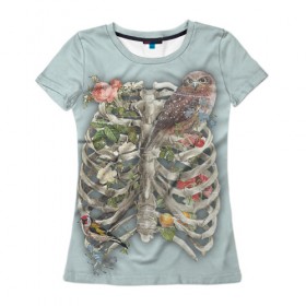Женская футболка 3D с принтом Грудная клетка в Тюмени, 100% полиэфир ( синтетическое хлопкоподобное полотно) | прямой крой, круглый вырез горловины, длина до линии бедер | halloween | skeleton | грудная клетка | кости | ребра | скелет | хэллоуин