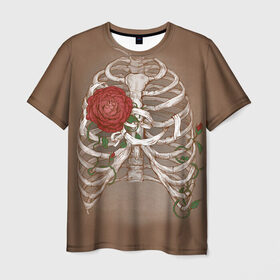 Мужская футболка 3D с принтом Грудная клетка в Тюмени, 100% полиэфир | прямой крой, круглый вырез горловины, длина до линии бедер | halloween | skeleton | грудная клетка | кости | ребра | скелет | хэллоуин
