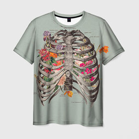 Мужская футболка 3D с принтом Грудная клетка в Тюмени, 100% полиэфир | прямой крой, круглый вырез горловины, длина до линии бедер | halloween | skeleton | грудная клетка | кости | ребра | скелет | хэллоуин