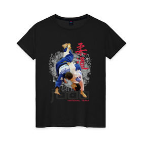 Женская футболка хлопок с принтом Дзюдо в Тюмени, 100% хлопок | прямой крой, круглый вырез горловины, длина до линии бедер, слегка спущенное плечо | judo | борьба | единоборство