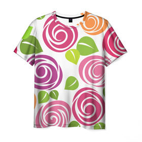 Мужская футболка 3D с принтом Розы Минимализм в Тюмени, 100% полиэфир | прямой крой, круглый вырез горловины, длина до линии бедер | flowers | розовый | розы | цветы
