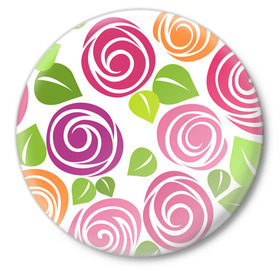 Значок с принтом Розы Минимализм в Тюмени,  металл | круглая форма, металлическая застежка в виде булавки | flowers | розовый | розы | цветы