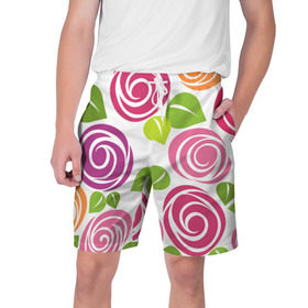 Мужские шорты 3D с принтом Розы Минимализм в Тюмени,  полиэстер 100% | прямой крой, два кармана без застежек по бокам. Мягкая трикотажная резинка на поясе, внутри которой широкие завязки. Длина чуть выше колен | flowers | розовый | розы | цветы