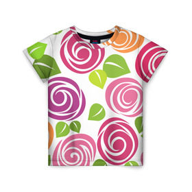 Детская футболка 3D с принтом Розы Минимализм в Тюмени, 100% гипоаллергенный полиэфир | прямой крой, круглый вырез горловины, длина до линии бедер, чуть спущенное плечо, ткань немного тянется | flowers | розовый | розы | цветы