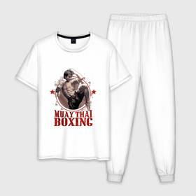 Мужская пижама хлопок с принтом Тайский бокс в Тюмени, 100% хлопок | брюки и футболка прямого кроя, без карманов, на брюках мягкая резинка на поясе и по низу штанин
 | muay thai boxing