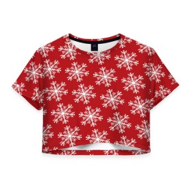 Женская футболка 3D укороченная с принтом Новогодние Снежинки в Тюмени, 100% полиэстер | круглая горловина, длина футболки до линии талии, рукава с отворотами | дед | дед морозо | клаус | новый год | подарки | санта | санта клаус | снег | снеговик | снежинки | холод