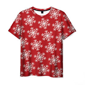 Мужская футболка 3D с принтом Новогодние Снежинки в Тюмени, 100% полиэфир | прямой крой, круглый вырез горловины, длина до линии бедер | дед | дед морозо | клаус | новый год | подарки | санта | санта клаус | снег | снеговик | снежинки | холод