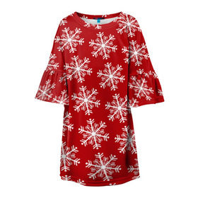 Детское платье 3D с принтом Новогодние Снежинки в Тюмени, 100% полиэстер | прямой силуэт, чуть расширенный к низу. Круглая горловина, на рукавах — воланы | дед | дед морозо | клаус | новый год | подарки | санта | санта клаус | снег | снеговик | снежинки | холод
