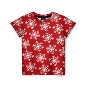 Детская футболка 3D с принтом Новогодние Снежинки в Тюмени, 100% гипоаллергенный полиэфир | прямой крой, круглый вырез горловины, длина до линии бедер, чуть спущенное плечо, ткань немного тянется | дед | дед морозо | клаус | новый год | подарки | санта | санта клаус | снег | снеговик | снежинки | холод