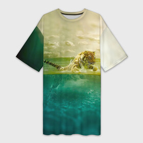 Платье-футболка 3D с принтом Тигр, жизнь ПИ в Тюмени,  |  | амурский | бенгальский тигр | брызги | вода | дикий | животное | звере | зверь | капли | кот | кошка | море | небо | океан | полосатый | тигрица | усатый | уссурийский | хвост | хищник | царь