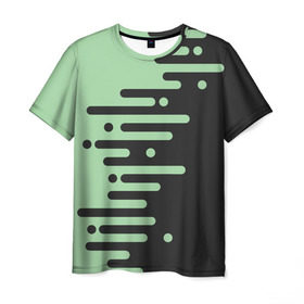 Мужская футболка 3D с принтом Геометрический Инь Янь в Тюмени, 100% полиэфир | прямой крой, круглый вырез горловины, длина до линии бедер | геометрия | зеленый | линии | полосы | фисташковый | черный
