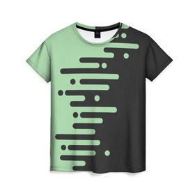 Женская футболка 3D с принтом Геометрический Инь Янь в Тюмени, 100% полиэфир ( синтетическое хлопкоподобное полотно) | прямой крой, круглый вырез горловины, длина до линии бедер | геометрия | зеленый | линии | полосы | фисташковый | черный