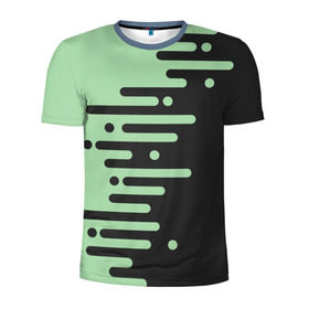 Мужская футболка 3D спортивная с принтом Геометрический Инь Янь в Тюмени, 100% полиэстер с улучшенными характеристиками | приталенный силуэт, круглая горловина, широкие плечи, сужается к линии бедра | Тематика изображения на принте: геометрия | зеленый | линии | полосы | фисташковый | черный
