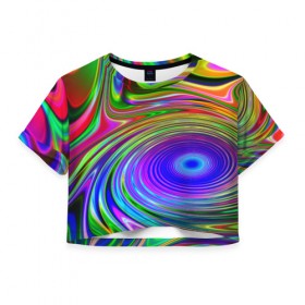 Женская футболка 3D укороченная с принтом Галлюцинации в Тюмени, 100% полиэстер | круглая горловина, длина футболки до линии талии, рукава с отворотами | abstract | colorful | colors | rainbow | tie dye | абстракция | брызги | геометрия | краска | краски | разводы