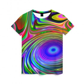 Женская футболка 3D с принтом Галлюцинации в Тюмени, 100% полиэфир ( синтетическое хлопкоподобное полотно) | прямой крой, круглый вырез горловины, длина до линии бедер | abstract | colorful | colors | rainbow | tie dye | абстракция | брызги | геометрия | краска | краски | разводы