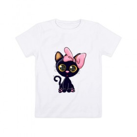 Детская футболка хлопок с принтом Котёнок в Тюмени, 100% хлопок | круглый вырез горловины, полуприлегающий силуэт, длина до линии бедер | cat | kitten | kitty | pet | арт | девушкам | животные | котенок | котики | коты | кошки | милые