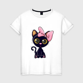 Женская футболка хлопок с принтом Котёнок в Тюмени, 100% хлопок | прямой крой, круглый вырез горловины, длина до линии бедер, слегка спущенное плечо | cat | kitten | kitty | pet | арт | девушкам | животные | котенок | котики | коты | кошки | милые