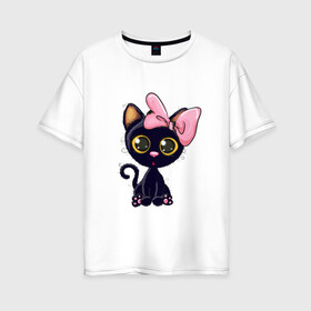 Женская футболка хлопок Oversize с принтом Котёнок в Тюмени, 100% хлопок | свободный крой, круглый ворот, спущенный рукав, длина до линии бедер
 | cat | kitten | kitty | pet | арт | девушкам | животные | котенок | котики | коты | кошки | милые
