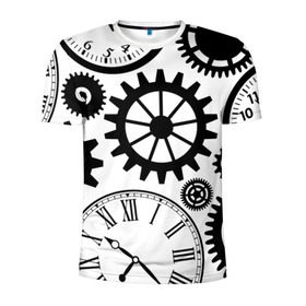 Мужская футболка 3D спортивная с принтом Часы и шестеренки в Тюмени, 100% полиэстер с улучшенными характеристиками | приталенный силуэт, круглая горловина, широкие плечи, сужается к линии бедра | pattern | узор | часы