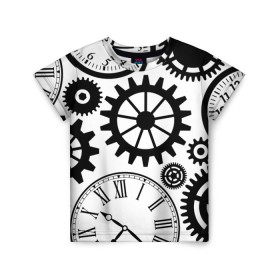 Детская футболка 3D с принтом Часы и шестеренки в Тюмени, 100% гипоаллергенный полиэфир | прямой крой, круглый вырез горловины, длина до линии бедер, чуть спущенное плечо, ткань немного тянется | Тематика изображения на принте: pattern | узор | часы