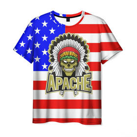 Мужская футболка 3D с принтом Индейцы Apache в Тюмени, 100% полиэфир | прямой крой, круглый вырез горловины, длина до линии бедер | Тематика изображения на принте: apache | usa | америка | американец | индейцы | символика америки | сша