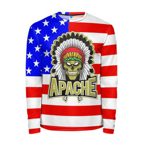 Мужской лонгслив 3D с принтом Индейцы Apache в Тюмени, 100% полиэстер | длинные рукава, круглый вырез горловины, полуприлегающий силуэт | apache | usa | америка | американец | индейцы | символика америки | сша