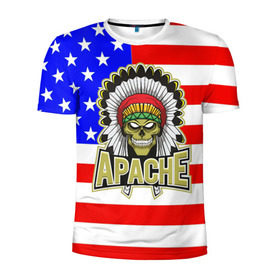 Мужская футболка 3D спортивная с принтом Индейцы Apache в Тюмени, 100% полиэстер с улучшенными характеристиками | приталенный силуэт, круглая горловина, широкие плечи, сужается к линии бедра | Тематика изображения на принте: apache | usa | америка | американец | индейцы | символика америки | сша