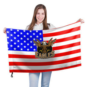 Флаг 3D с принтом Американский орёл в Тюмени, 100% полиэстер | плотность ткани — 95 г/м2, размер — 67 х 109 см. Принт наносится с одной стороны | usa | америка | американец | орел | символика америки | сша