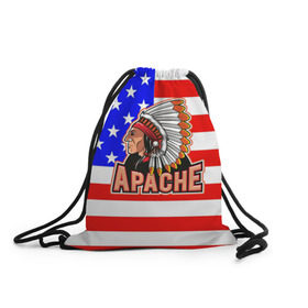 Рюкзак-мешок 3D с принтом Apache в Тюмени, 100% полиэстер | плотность ткани — 200 г/м2, размер — 35 х 45 см; лямки — толстые шнурки, застежка на шнуровке, без карманов и подкладки | apache | usa | америка | американец | индейцы | символика америки | сша