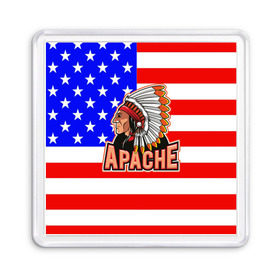 Магнит 55*55 с принтом Apache в Тюмени, Пластик | Размер: 65*65 мм; Размер печати: 55*55 мм | Тематика изображения на принте: apache | usa | америка | американец | индейцы | символика америки | сша
