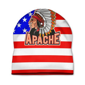 Шапка 3D с принтом Apache в Тюмени, 100% полиэстер | универсальный размер, печать по всей поверхности изделия | Тематика изображения на принте: apache | usa | америка | американец | индейцы | символика америки | сша