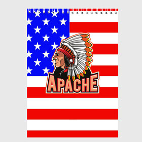 Скетчбук с принтом Apache в Тюмени, 100% бумага
 | 48 листов, плотность листов — 100 г/м2, плотность картонной обложки — 250 г/м2. Листы скреплены сверху удобной пружинной спиралью | apache | usa | америка | американец | индейцы | символика америки | сша