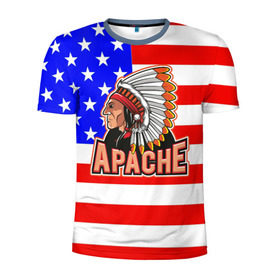 Мужская футболка 3D спортивная с принтом Apache в Тюмени, 100% полиэстер с улучшенными характеристиками | приталенный силуэт, круглая горловина, широкие плечи, сужается к линии бедра | Тематика изображения на принте: apache | usa | америка | американец | индейцы | символика америки | сша