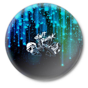 Значок с принтом Daft Punk в Тюмени,  металл | круглая форма, металлическая застежка в виде булавки | ги мануэль де омем кристо | дафт панк | искра | капли | музыка | надпись | нью диско | синти поп | техно | тома бангальтер | фанк | французский хаус | шлем | электроник рок | электронная
