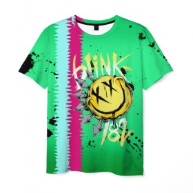 Мужская футболка 3D с принтом Blink 182 в Тюмени, 100% полиэфир | прямой крой, круглый вырез горловины, длина до линии бедер | blink | альтернативный рок | блинк | зеленый | линии | марк хоппус | музыка | мэтт скиба | панк | панк рок | песни | полосы | поп панк | рок | скейт панк | смайл | трэвис баркер