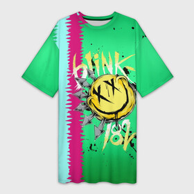 Платье-футболка 3D с принтом Blink 182 в Тюмени,  |  | blink | альтернативный рок | блинк | зеленый | линии | марк хоппус | музыка | мэтт скиба | панк | панк рок | песни | полосы | поп панк | рок | скейт панк | смайл | трэвис баркер
