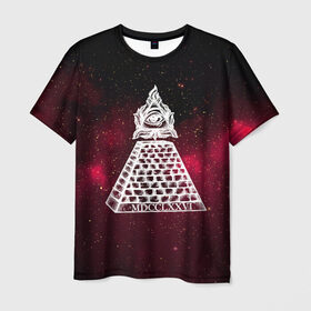 Мужская футболка 3D с принтом Масонский символ в Тюмени, 100% полиэфир | прямой крой, круглый вырез горловины, длина до линии бедер | вселенная | звезды | космос | масонский символ | массоны