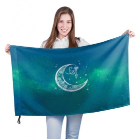 Флаг 3D с принтом Луна в Тюмени, 100% полиэстер | плотность ткани — 95 г/м2, размер — 67 х 109 см. Принт наносится с одной стороны | звезды | космос | луна | ночь