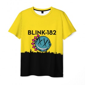 Мужская футболка 3D с принтом Blink-182 город в Тюмени, 100% полиэфир | прямой крой, круглый вырез горловины, длина до линии бедер | blink | альтернативный рок | блинк | город | желтый | марк хоппус | музыка | мэтт скиба | панк | панк рок | песни | поп панк | рок | скейт панк | смайл | солнце | трэвис баркер