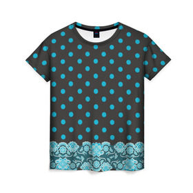 Женская футболка 3D с принтом Имитация кружева в Тюмени, 100% полиэфир ( синтетическое хлопкоподобное полотно) | прямой крой, круглый вырез горловины, длина до линии бедер | бирюзовый | горошек | круги