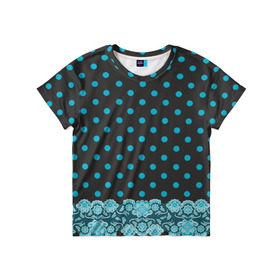 Детская футболка 3D с принтом Имитация кружева в Тюмени, 100% гипоаллергенный полиэфир | прямой крой, круглый вырез горловины, длина до линии бедер, чуть спущенное плечо, ткань немного тянется | бирюзовый | горошек | круги