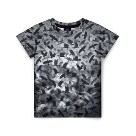Детская футболка 3D с принтом Вороны в Тюмени, 100% гипоаллергенный полиэфир | прямой крой, круглый вырез горловины, длина до линии бедер, чуть спущенное плечо, ткань немного тянется | ворон | ворона | воронье | небо | паттрен | птицы | серый | стая | текстура | хеллоуин